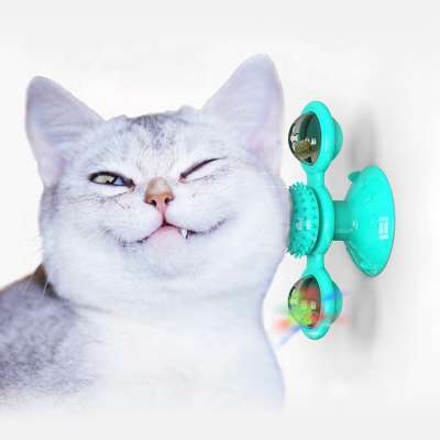 New cat spinning toy interactive wtih multifunction massage molar bite and feeding dispenser rotate windmill cat toy